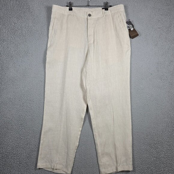 Tasso Elba Pants Mens Size 36x30 Ivory 100% Linen Chino Straight Tapered Beach - Picture 1 of 13